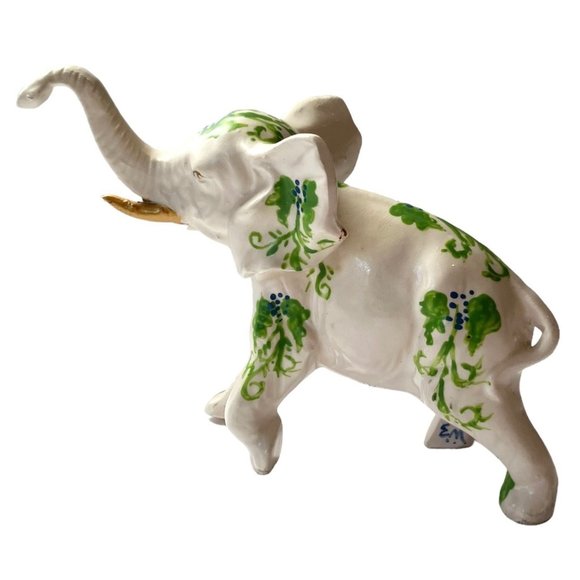 Handcrafted PORCELAIN White TRUNK UP Elephant Gold &Floral Figurine-Japan/SIGNED - Picture 9 of 14
